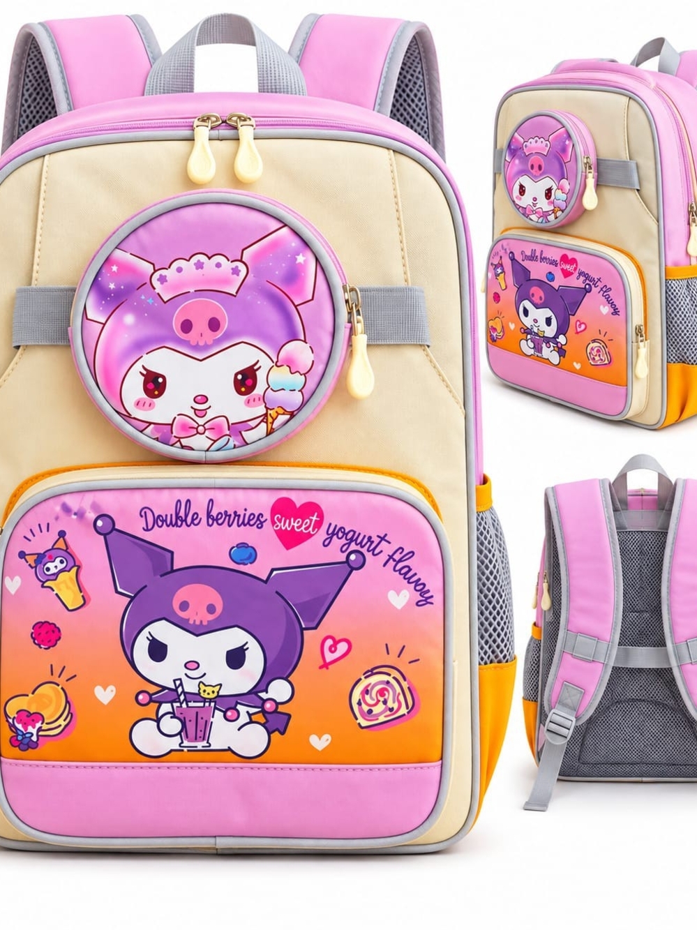 Kids Pink and Purple Cartoon Backpack - Brand: